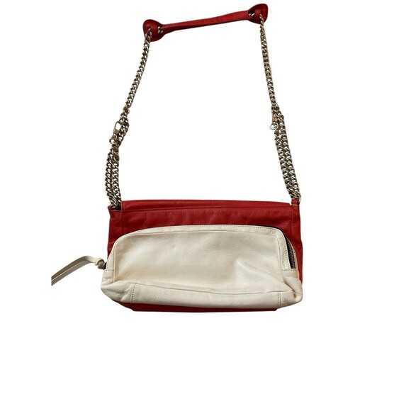 Coccinelle Shoulder Bag Red/Beige Crossbody Chain Strap Read Zip Pocket - Picture 2 of 13